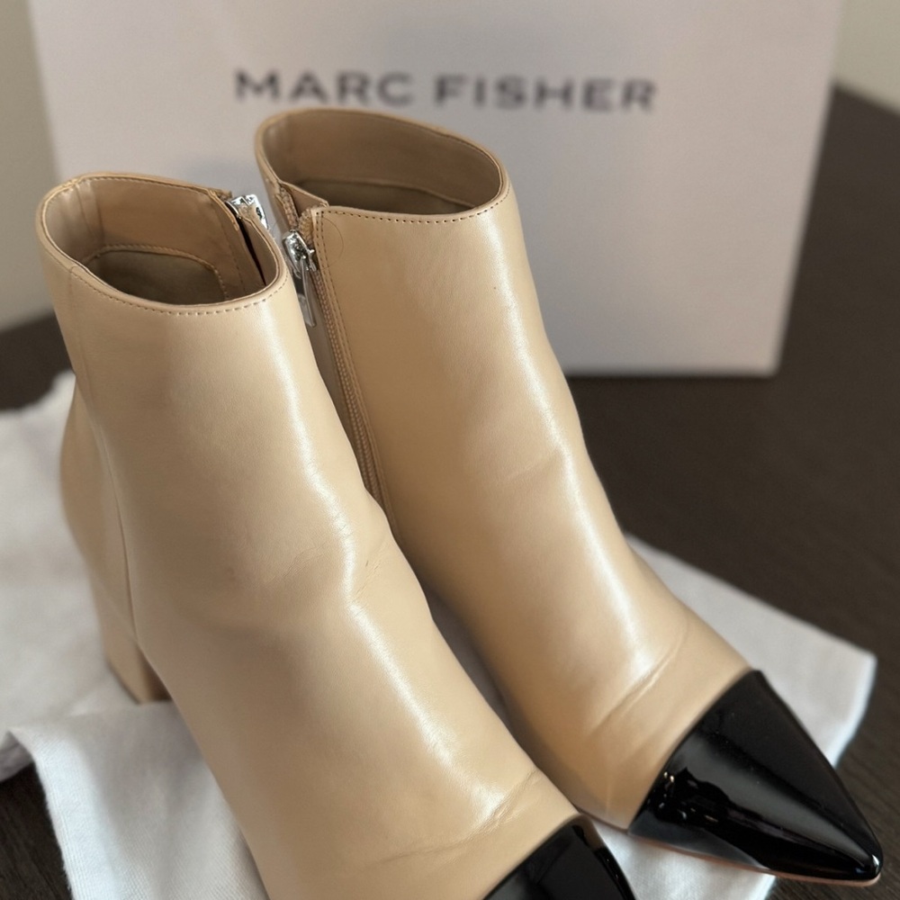 Marc Fisher Jelanie2 Beige and Black Ankle Booties